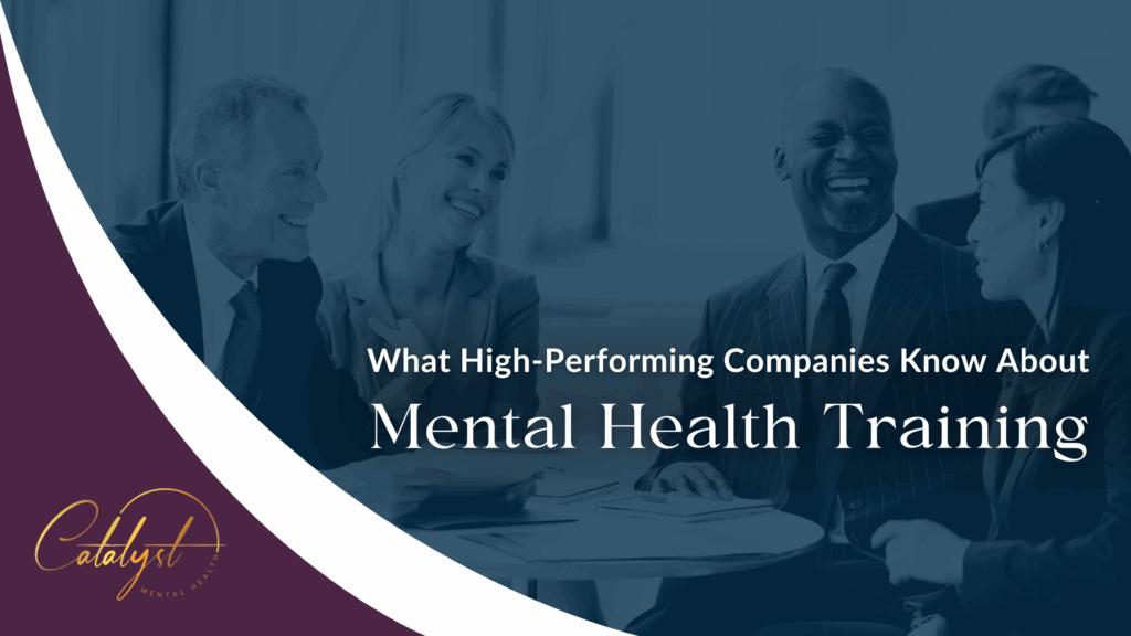 A diverse leadership team at a high-performing Canadian company celebrates the success of their mental health training.